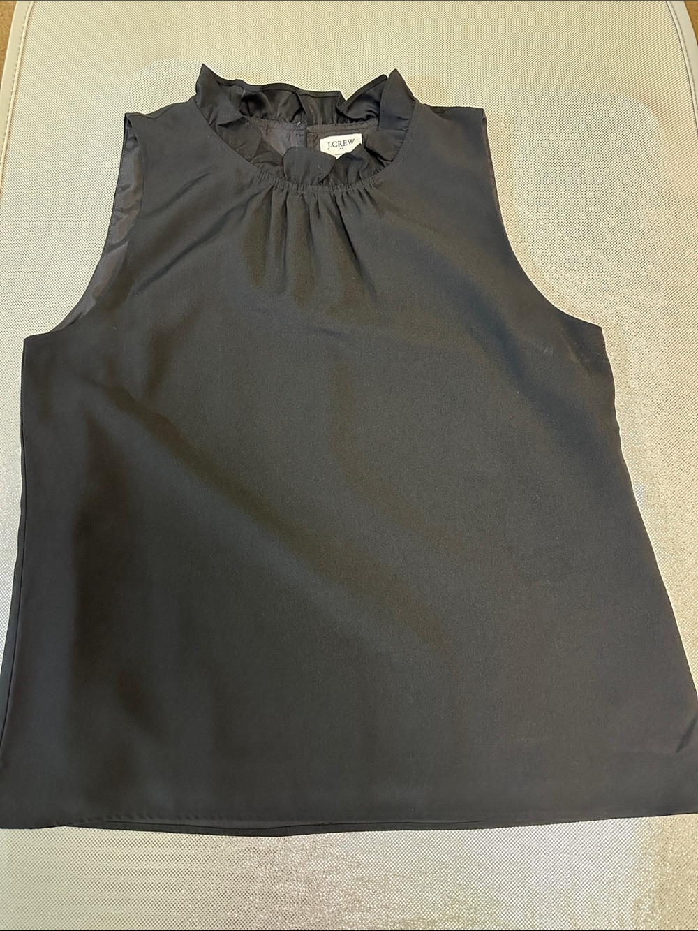 J. Crew Black Sleeveless Ruffle-Neck top